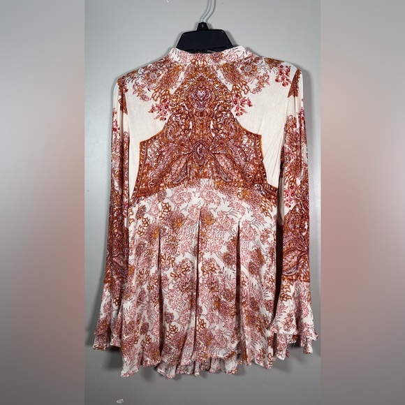 FREE PEOPLE Lady Luck
Tunic Dress Rust Ivory Open Back
Tie Long Sleeve - Picture 6 of 8